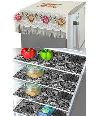 Crosmo Polyester Floral Printed Fridge Mat & Cover ( 99 53 ) Pack of 5 - Multicolor