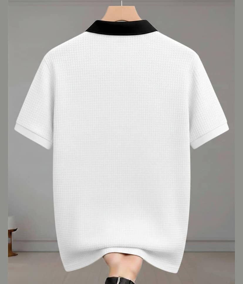AOOSH Men Cotton Blend Regular Fit Checks Polo T Shirt ( Off White ) view 2