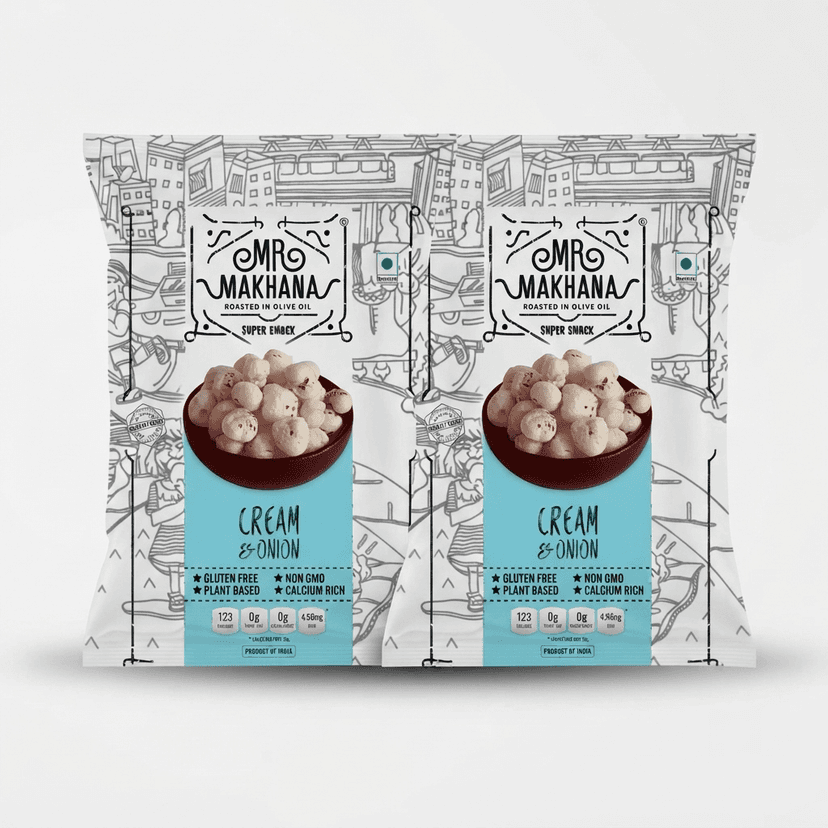 Mr Makhana Cream and Onion Roasted Makhana 21 g Healthy Snack Pack of 2