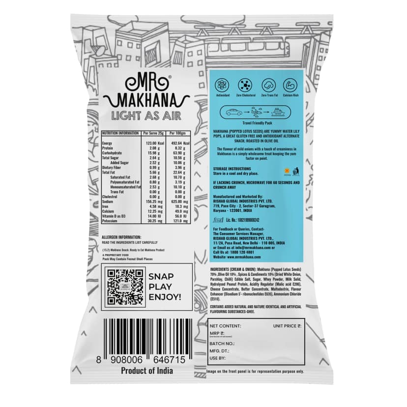 Mr Makhana Cream and Onion Roasted Makhana 21 g Healthy Snack Pack of 2 view 2