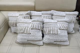 BulkySanta handtufted Cotton Cushion Covers for Sofa, 16 in x 16 in (2, Heavy Knotted (White Grey))