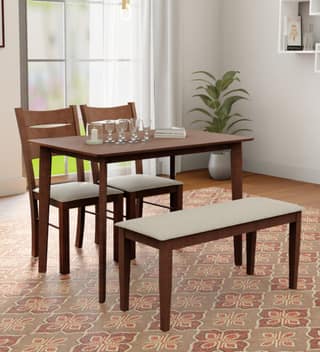 Eros Furniture Bluebell Solid Wood 4 Seater Dining Table with Matching Wooden Bench