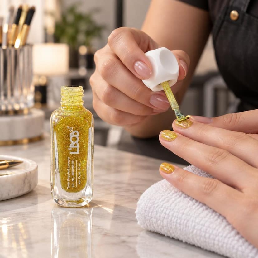 Gold Glitter Colour Nail Polish with Glitter Finish & Brush Applicator (10 ML)