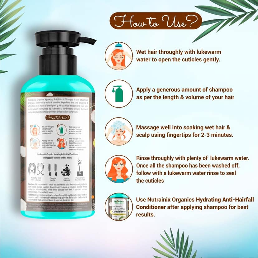 Nutrainix Organics Hydrating Anti-Hairfall Shampoo, Coconut Surge for Hairfall Control & Hydrated, Resilient Hair - 300ml view 3