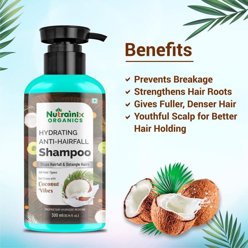 Nutrainix Organics Hydrating Anti-Hairfall Shampoo, Coconut Surge for Hairfall Control & Hydrated, Resilient Hair - 300ml view 4