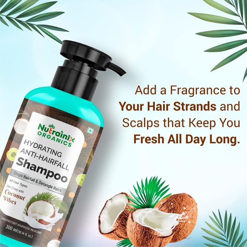 Nutrainix Organics Hydrating Anti-Hairfall Shampoo, Coconut Surge for Hairfall Control & Hydrated, Resilient Hair - 300ml view 5