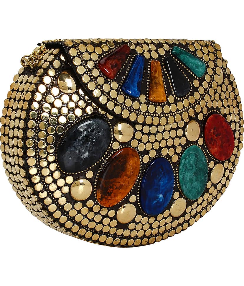 Anekaant Gold Metal Box Clutch view 2