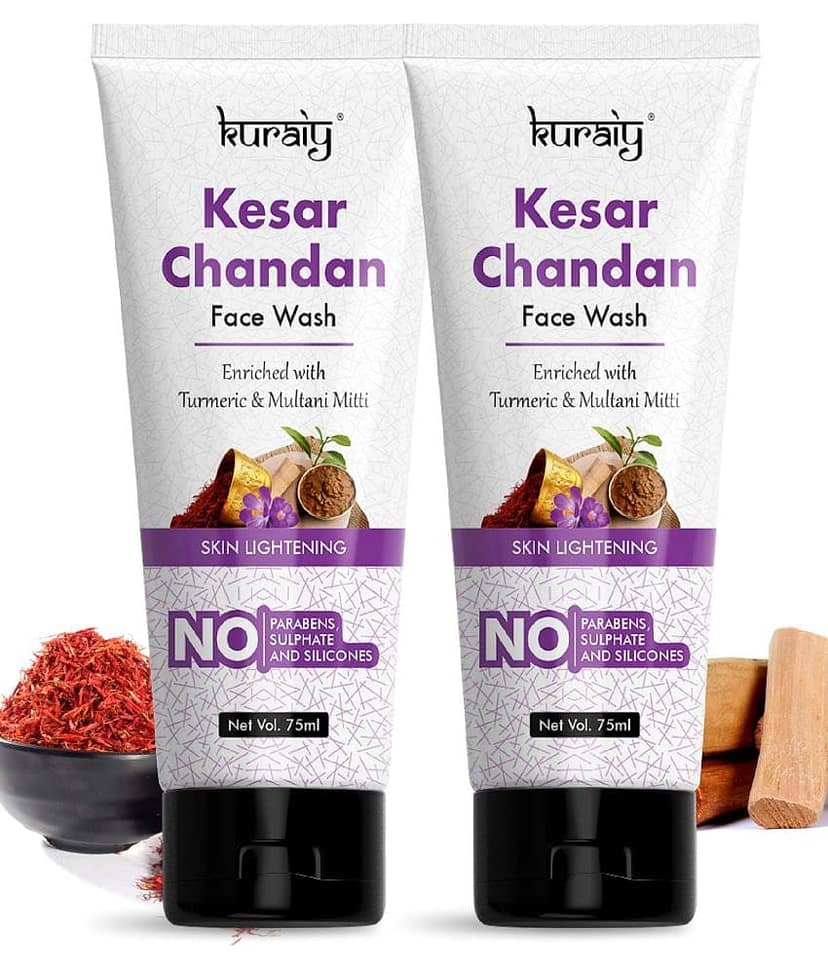 KURAIY Gold Kesar Chandan Face wash For Glowing Skin, All Skin Types 75ml Each (Pack of 3)