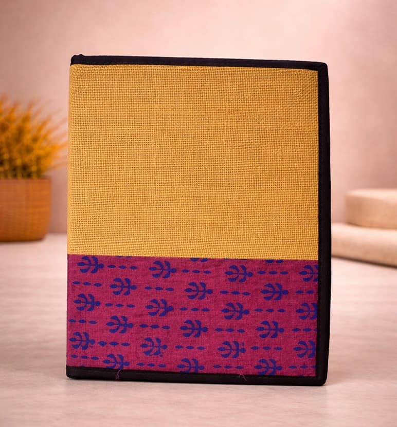 Handcrafted Jute File Folder with Hand Block Printed Fabric Panel