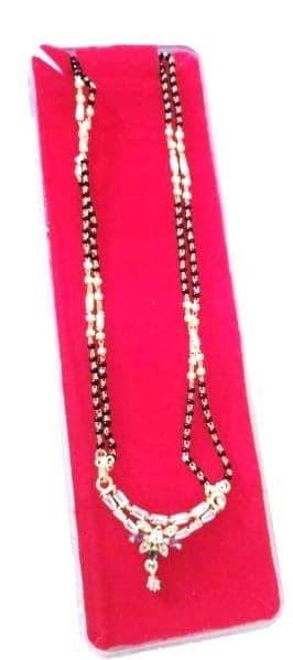 Gold Plated Mangalsutra with Black Beads for Women view 2