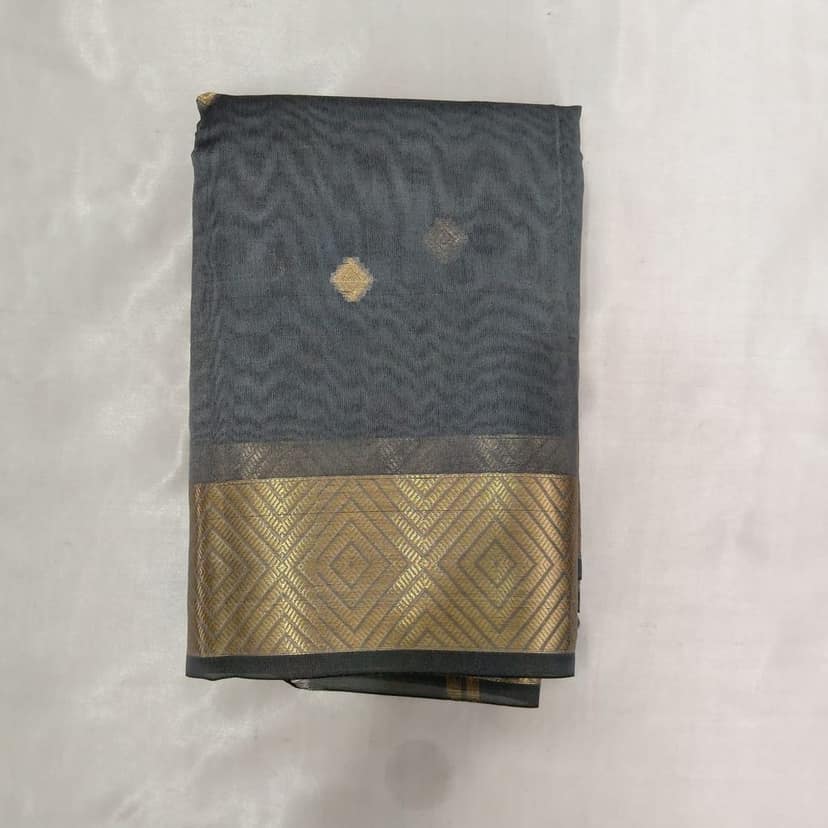 Silk Cotton Saree with Blouse - Grey view 3