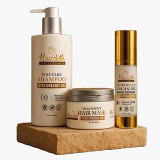 Haircloth Professionals Retail Kit Combo (Post Care Shampoo 300ml + Treatment Mask 300ml + Argan Oil Serum 50ml) – Complete Hair Repair & Nourishment Set