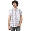 Mufti White & Black Windowpane Check Slim Fit Casual Shirt