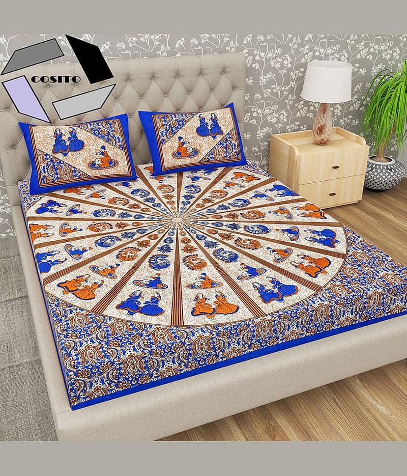 Cosito Cotton 1 Double Bedsheet with 2 Pillow Covers ( Blue )