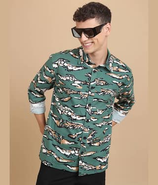 Ketch 100% Cotton Slim Fit Printed Full Sleeves Men's Casual Shirt - Green ( Pack of 1 )