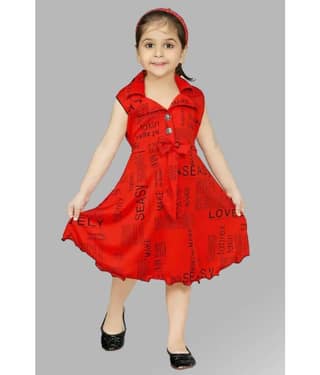 JCT DRESSES Crepe Frock For Girls ( Pack of 1 , Red )