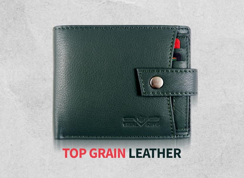 Vital King Men Trendy, Travel Green Genuine Leather RFID Wallet (8 Card Slots)