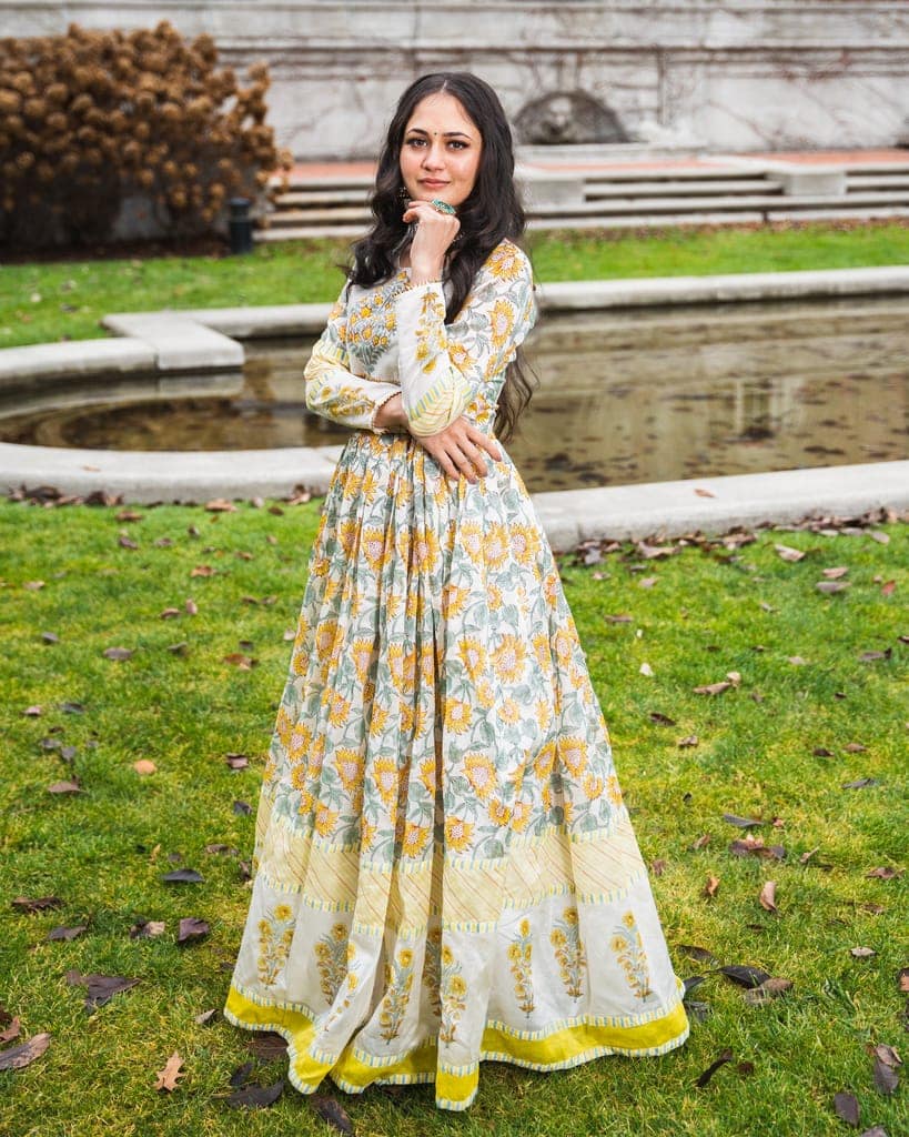 Floral Chanderi Skirt Set by Aagaaz Jaipur view 3