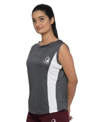 Yoni Mudra Women's Sleeveless Boat Neck Top Contrast Panel for Gym or Yoga