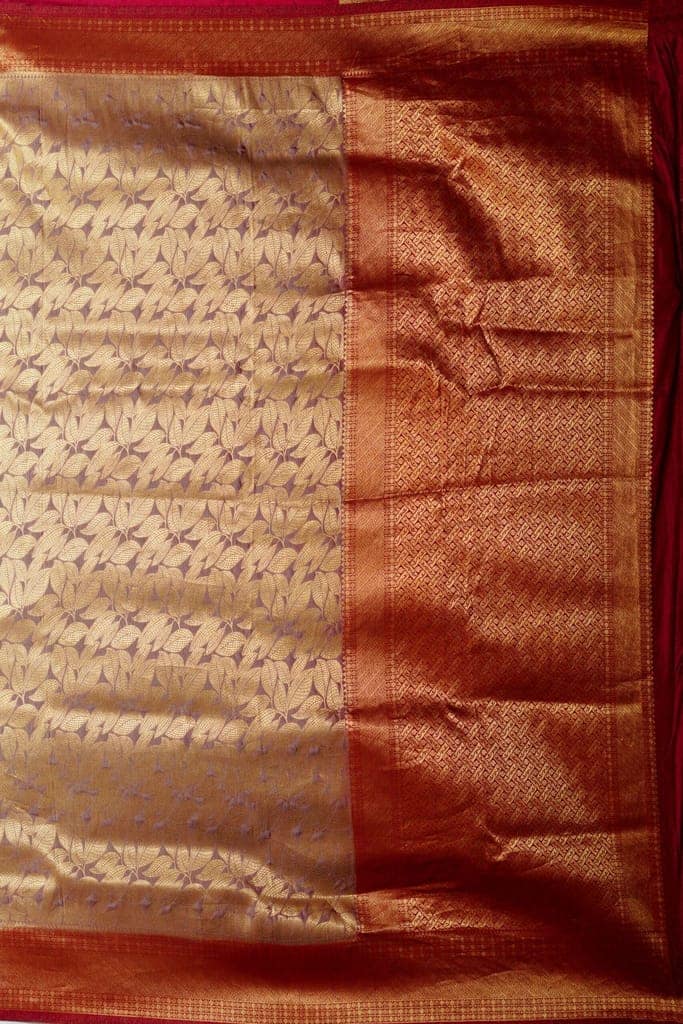 Kanjiwaram Silk Brocade Saree with Red border view 4