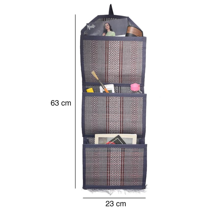 Handloom Cotton Wall Pocket Organizer - Stylish Grey Storage Solution for Home & Office view 3