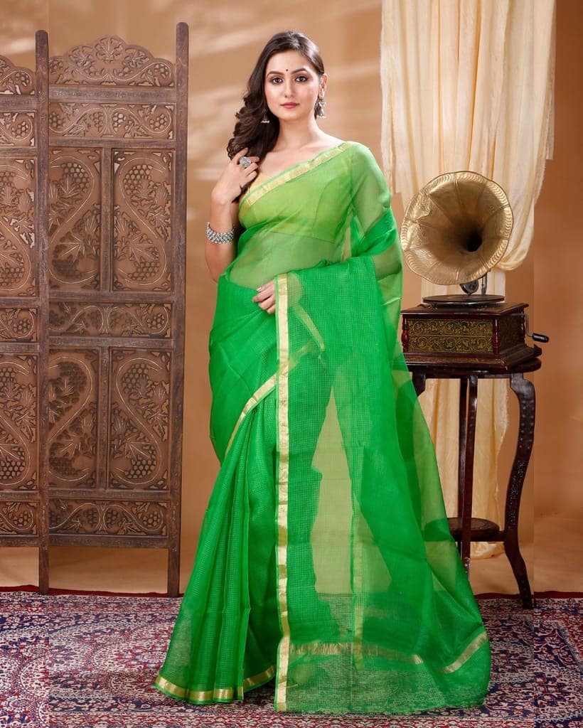 Kota Doria Pure Silk Saree Hand Dyed with Blouse-8412