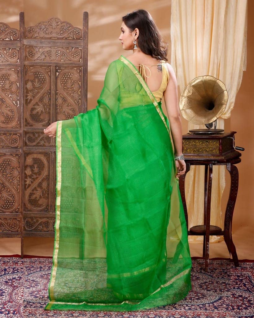 Kota Doria Pure Silk Saree Hand Dyed with Blouse-8412 view 3