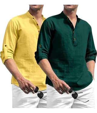Vida Loca Light Blue Cotton Blend Men's Shirt Style Kurta ( Pack of 2 )