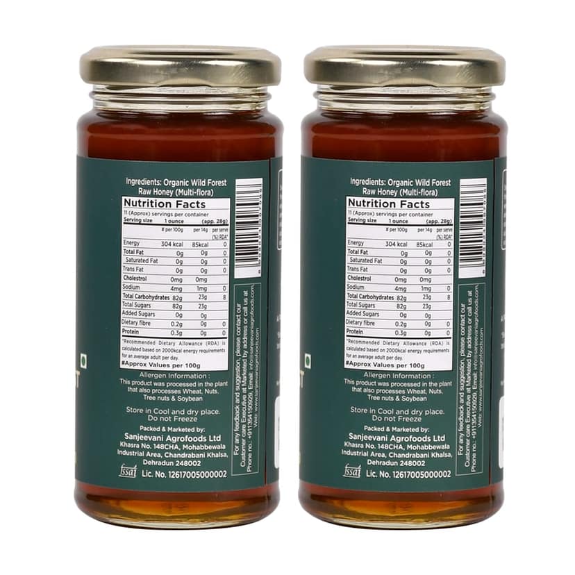 Sanjeevani Organics Organic Wild Forest Honey Pack of 2, 600g – Unprocessed, Unpasteurized, Natural Honey in Glass Jars view 2