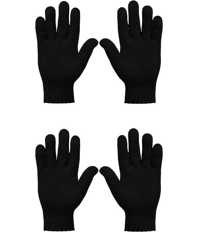 Babji Black Woollen Men's Woollen Gloves ( Pack of 4 ) view 2