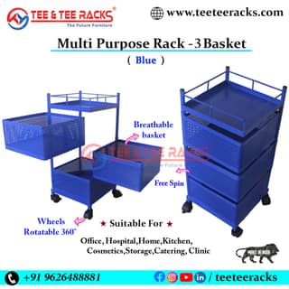 Multi Purpose Rack Trolley - 3 Baskets