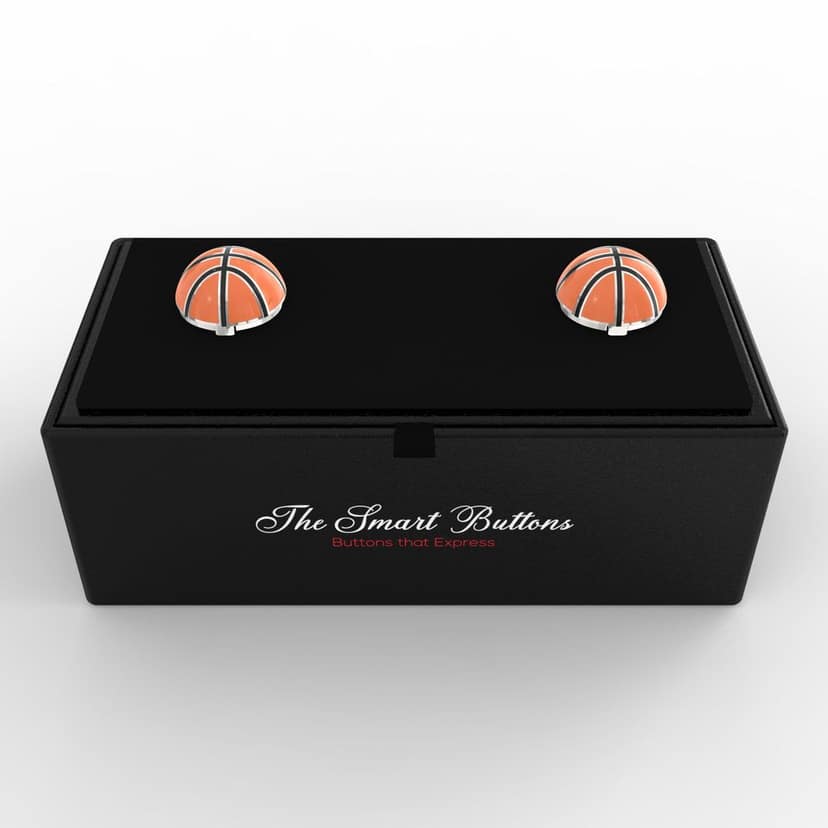 The Smart Buttons - White Gold Colour Plated Shirt Button Cover Cufflinks for Men - Basketball view 3