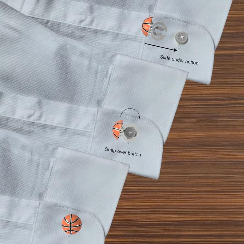 The Smart Buttons - White Gold Colour Plated Shirt Button Cover Cufflinks for Men - Basketball view 5