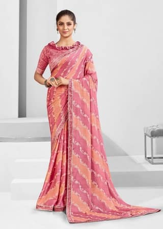 Digital Printed Georgette Saree in Pink