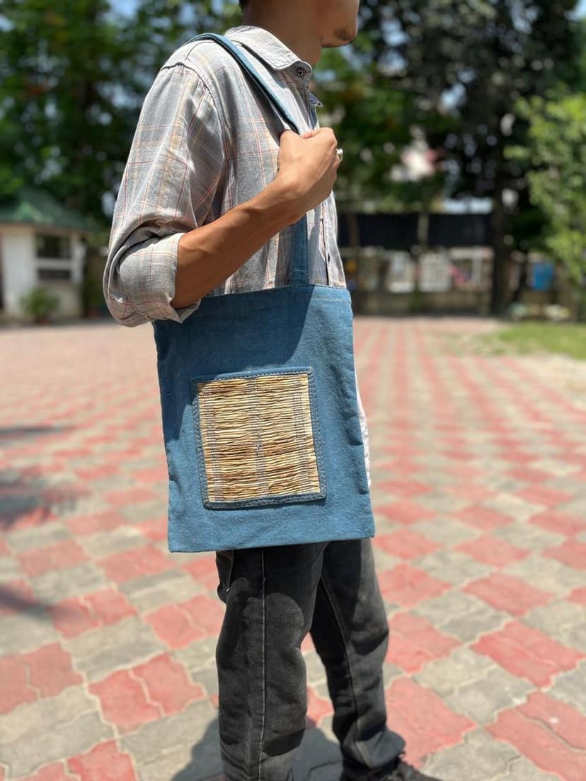 Indigo Dyed Tote Bag with Banana Bark view 2