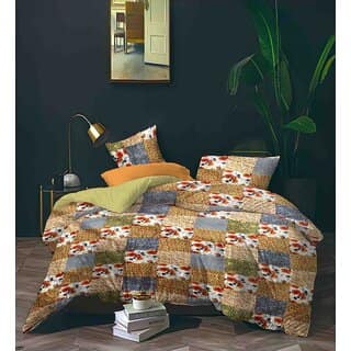Black Bee Brown Designer With Checks,Floral Print Doublebedsheet With 2Pillowcovers (208X213Cm)(Bs4-02)
