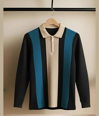 AUSK Men Cotton Blend Regular Fit Striped Polo T Shirt ( Black )