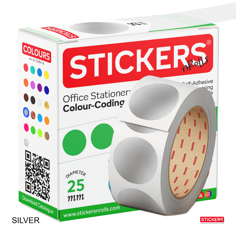 25mm - Round - Metallic Colours - Colour Coding Stickers - Permanent Adhesive