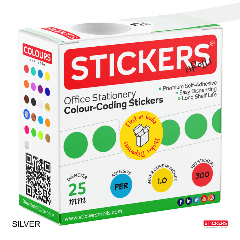 25mm - Round - Metallic Colours - Colour Coding Stickers - Permanent Adhesive view 2