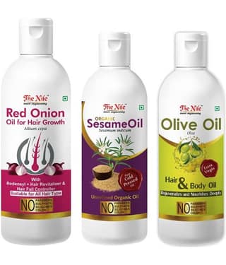 The Nile Red Onion 200 Ml + Sesame Oil 100 Ml + Olive Oil 100 ML 400 mL Pack of 3