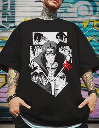 Scott Fincher Oversized Itachi Uchiha Mangekyo Sharingan T-Shirt : AA(ARN)BLACK_122