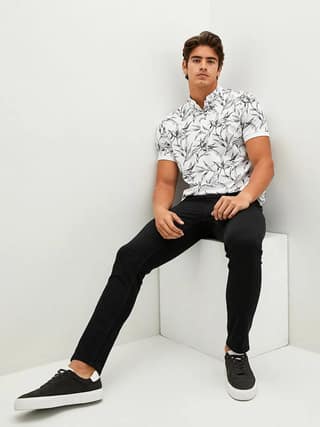 Cotton Printed F/S Shirt (black and white)