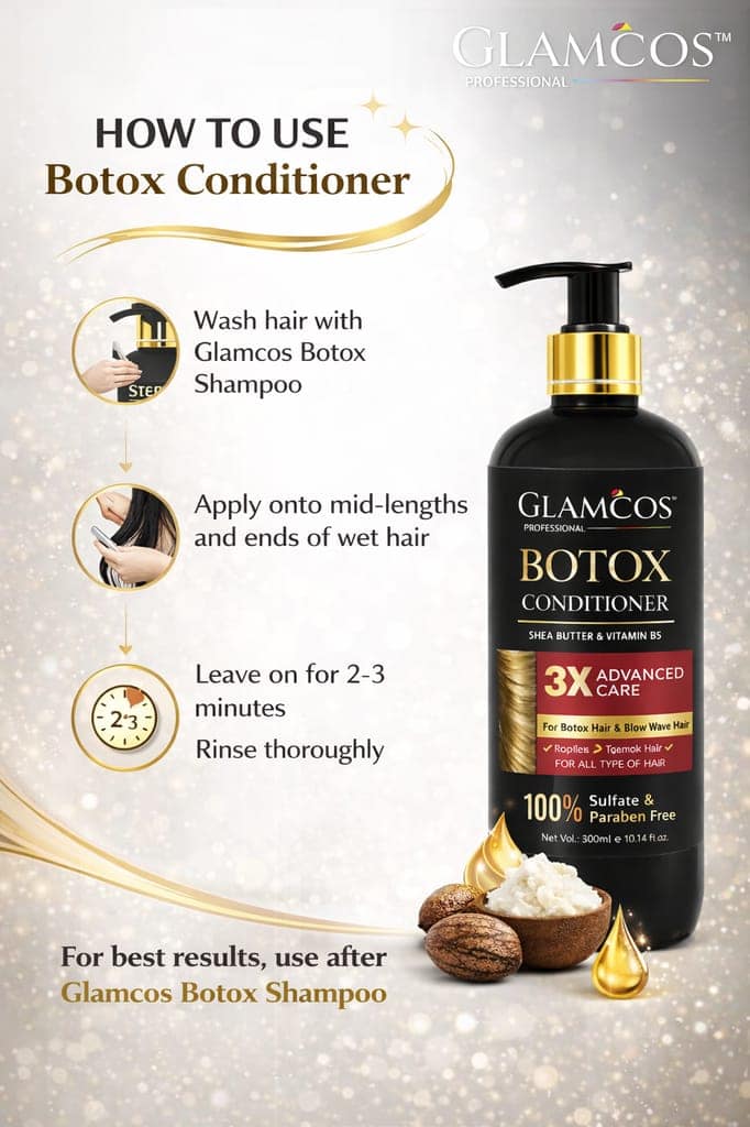 Glamcos Professional Botox Conditioner with Shea Butter & Vitamin B5 – 3X Advanced Care for Dry, Frizzy & Chemically Treated Hair (300 ml) view 3