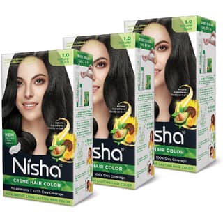 Nisha cream permanent hair color superior quality no ammonia cream formula permanent Fashion Highlights and rich bright long-lasting colour Natural Black (pack of 3) , NATURAL BLACK 1