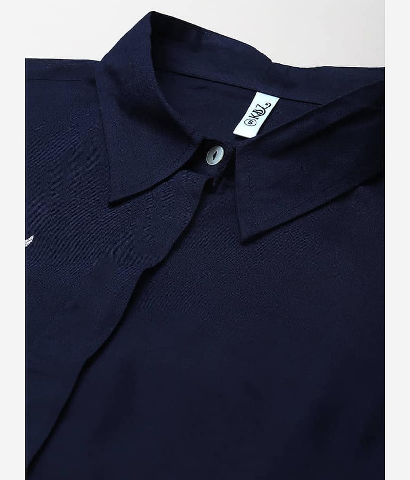 Kbz Women Printed Rayon Shirt ( Blue ) view 2
