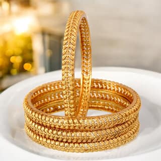 18k One Gram Gold Plated Traditional Designer Pack of 4 Bangle Set For Women