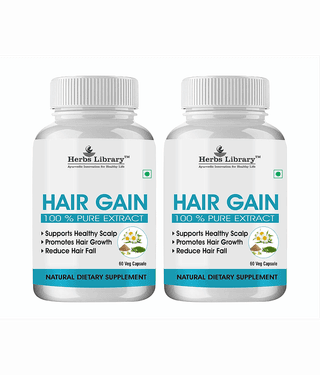Herbs Library Hair Gain, Herbal Supplement For Hair Growth, 60 Capsules Each (Pack of 2)