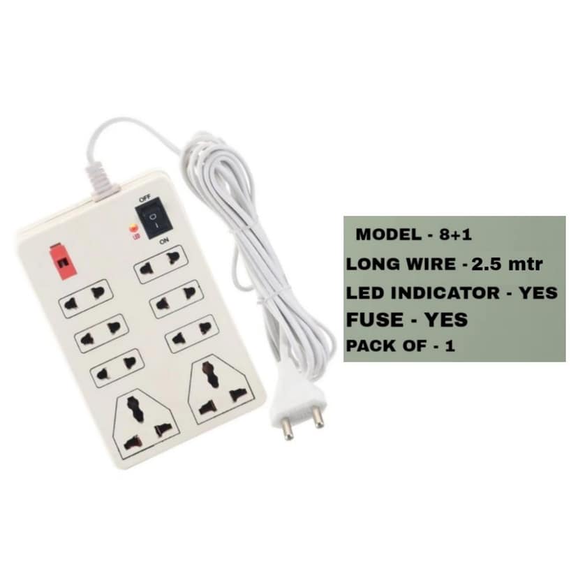 Extension Cord Mini 8+1 LED Indicator 2.5 mtr Universal Long Cable Without USB Port Extension Board view 6