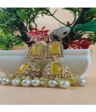 Jiyanshi fashion Yellow Jhumki Earrings ( Pack of 1 )