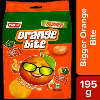 Parle Bigger Orange Bite Candy - Sugar Boiled, Sweet & Tangy, 195 G
